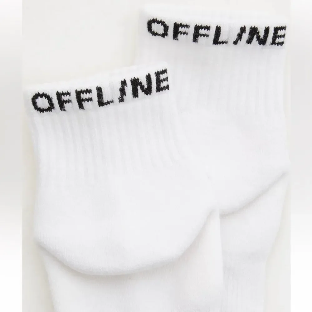 OFFLINE White Short Crew Black Back Ankle Logo Cotton Socks